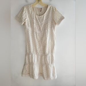 Sundance Beige 100% Cotton Open Crochett Embroidered Floral Midi Dress size 4